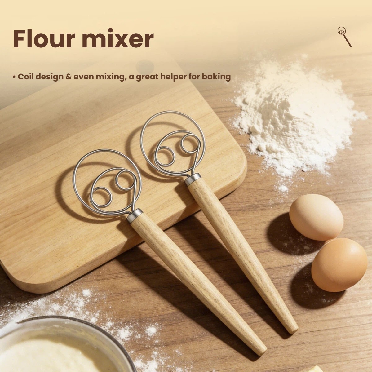生地泡立て器 大きな木製ハンドル デンマーク式泡立て器 パン - Danish Pancake Pan のレビューと価格